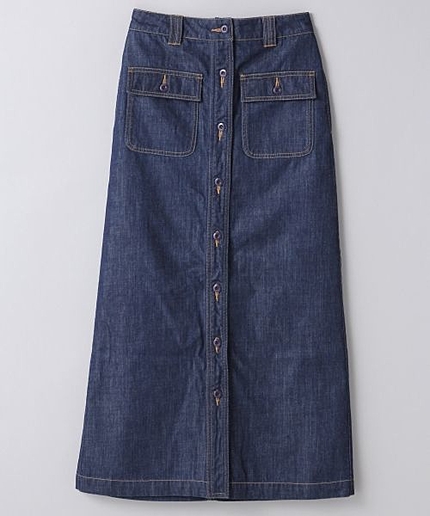 フロントボタンデニムマキシスカート