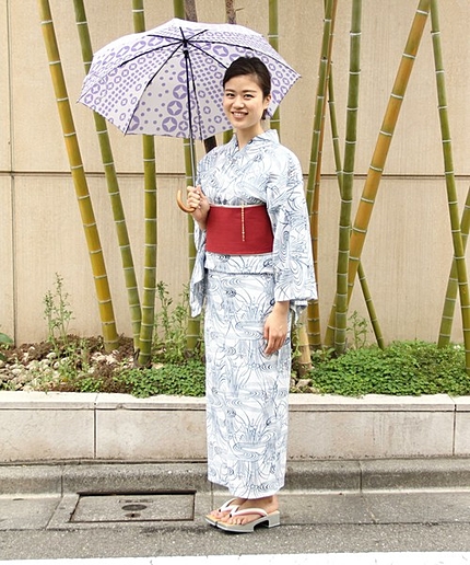 【WEB限定】<竺仙> 紅梅菖蒲に流水 浴衣