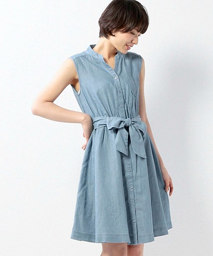 <closet story> デニム リボン ギャザー ワンピース