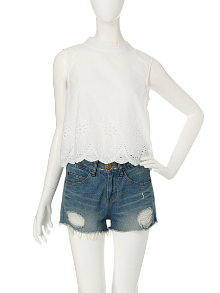 【W】レースハイネックブラウス