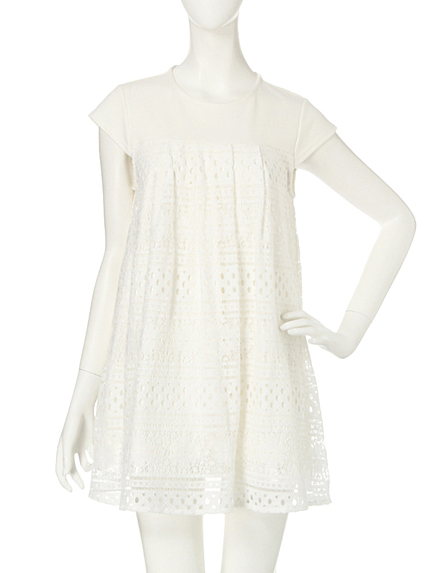 【W】幾何学レースサックワンピース