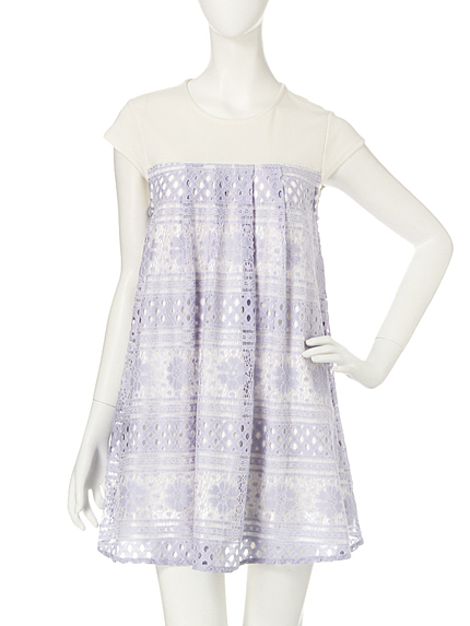 【W】幾何学レースサックワンピース