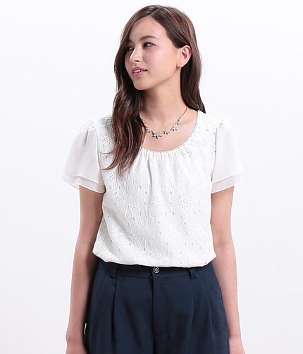 レース×シフォン ブラウス