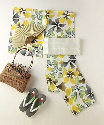 ＜竺仙＞ 綿絽白地 蔓桔梗（つるききょう） 浴衣