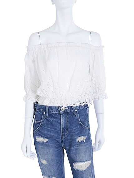 コットンレースオフショルTOPS