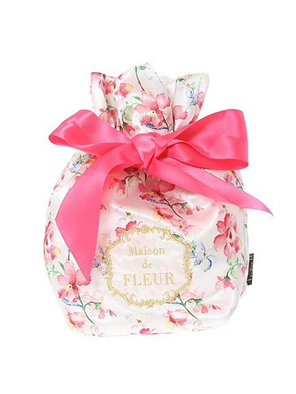 ・水彩花柄ビックリボンポーチ