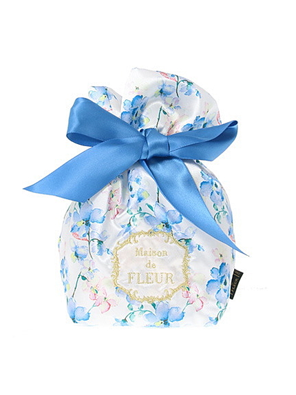 ・水彩花柄ビックリボンポーチ