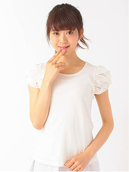 袖リボンシフォンプルオーバー