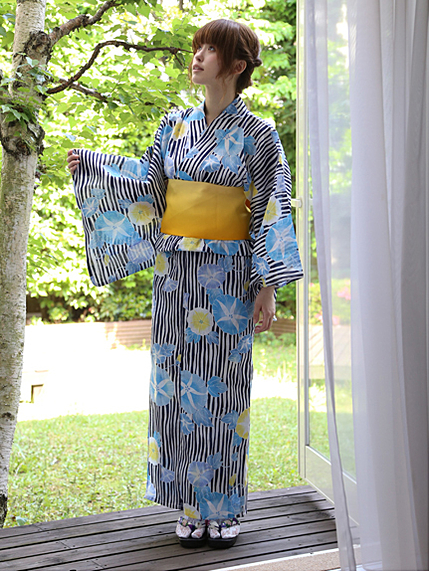 【2015SS新作】縞あさがお浴衣