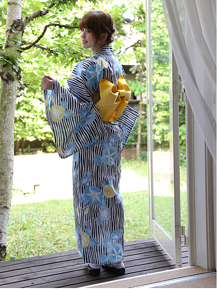 【Special Price】【WEB限定アイテム】縞あさがお浴衣