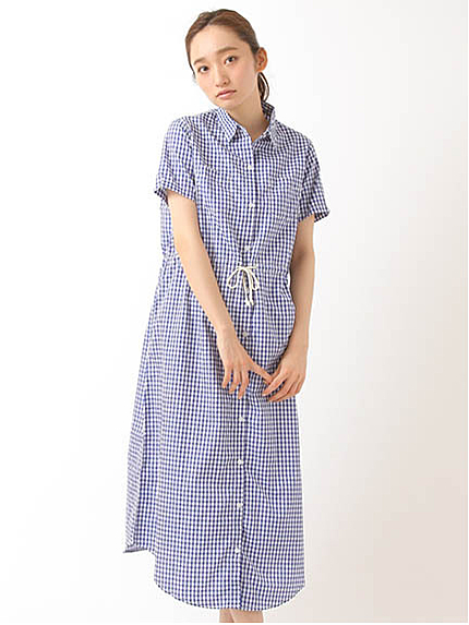 ギンガムチェック 半袖シャツワンピース