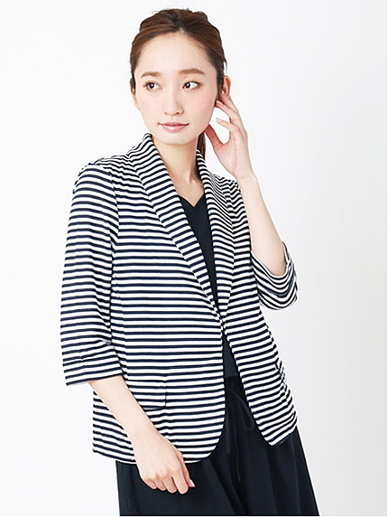 ボーダーカットソージャケット