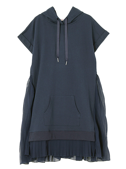 バックシフォンプリーツワンピース(半袖）