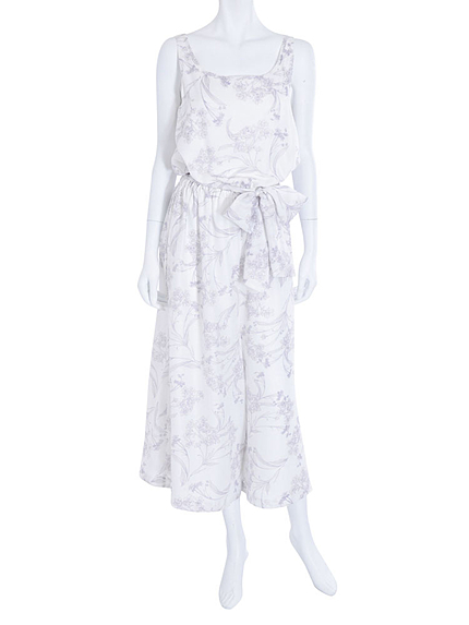 【DUO】単色花柄ロングロンパース