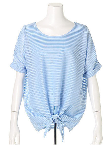 前結びシースルーボーダープルオーバー