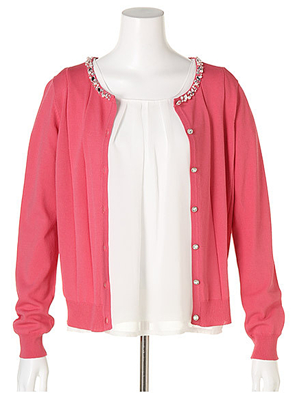 シフォンブラウス＋ビジューニットカーデアンサンブル