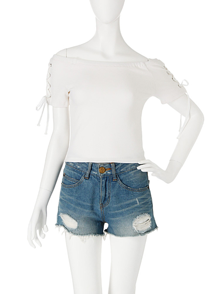 【R】レースアップスクエアーカットトップス