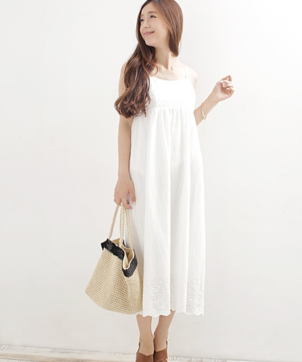 スカラップ刺しゅうロングキャミOP