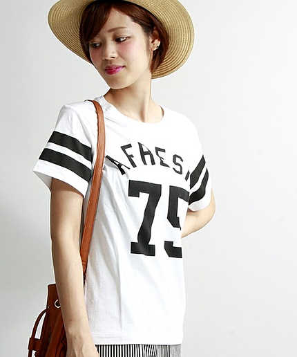 WEGO/ナンバリングラインTシャツ