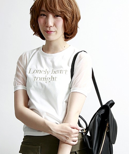 WEGO/オーガンジー刺繍Tシャツ