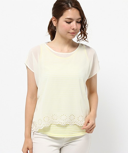 【ツインセット】シフォンエンブロイダリーSETカットソー