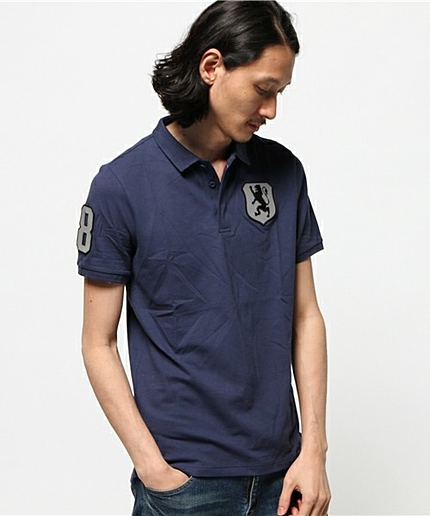 [GIORDANO]ナンバリングライオンワッペン半袖ポロシャツ