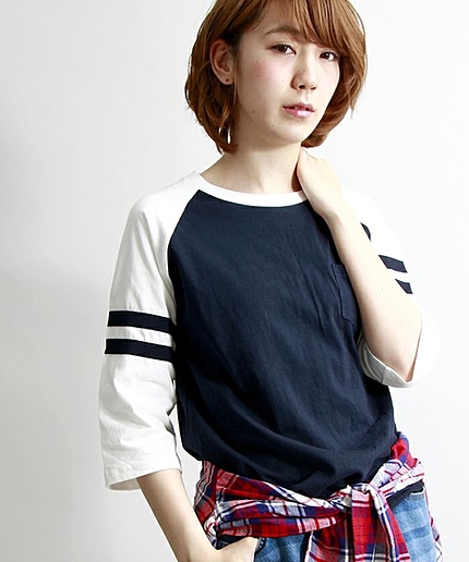 ◆WEGO/ラインラグラン7分袖Tシャツ