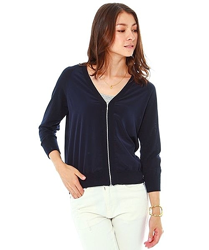 布帛切り替え七分袖カーディガン