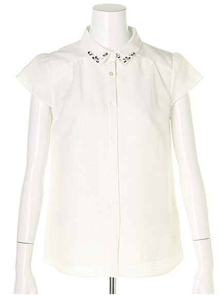 襟付ギンガムシャドウブラウス