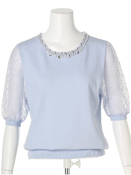 袖オーガンお花刺しゅうプルオーバー