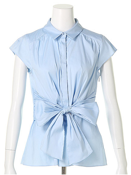 ウエストリボンぺプラムブラウス