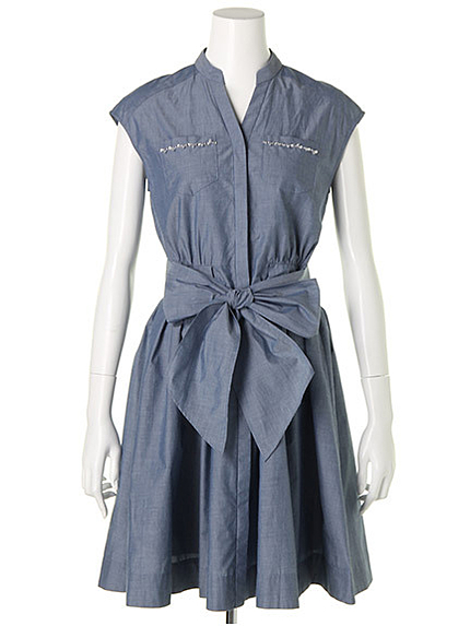 ポケットビジューフレアシャツワンピース(25265113)