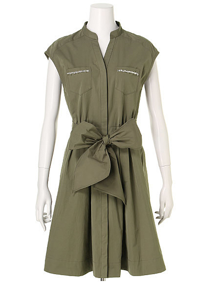 ポケットビジューフレアシャツワンピース