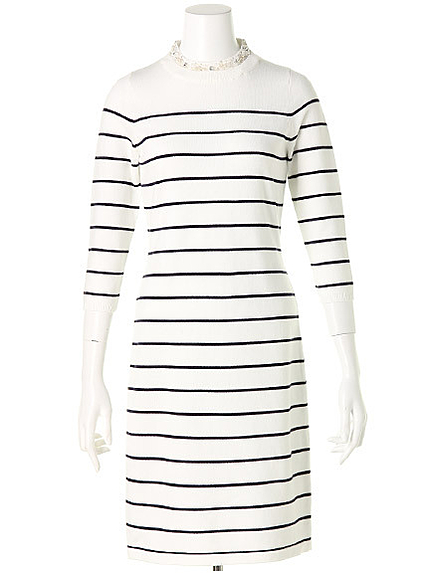 衿付きボーダーニットワンピース