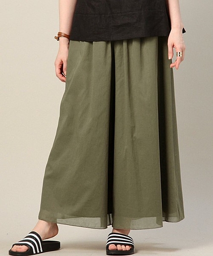 BY コットンギャザーワイドパンツ