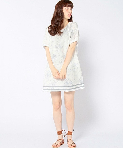 プリントテープロールアップスリーブワンピース/AEBC PRT ROLLUP SLV OP