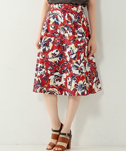 UAW C フラワープリント フレアスカート