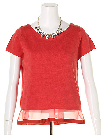 ネックレス付半袖ミラノリブニット