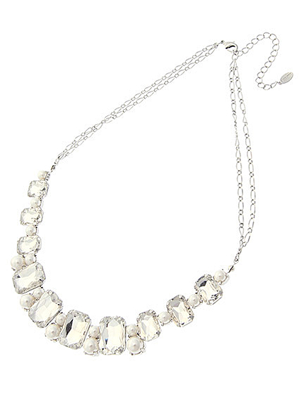 スクエアビジューパールネックレス