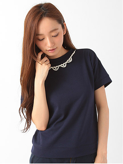 ミニ裏毛 ネックレス付ボトルネックプルオーバー