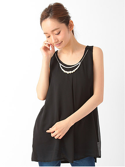 ・ネックレス付レイヤードノースリチュニック