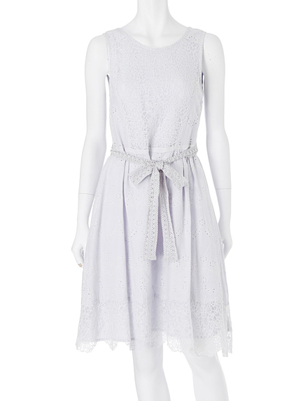 【DUO】 カットワークレースミディワンピース