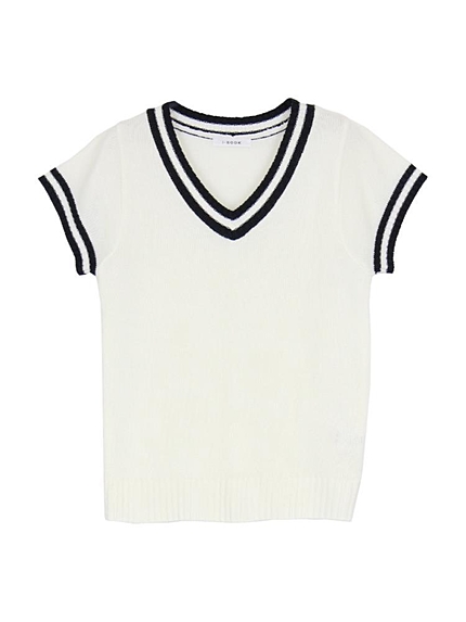 Vライン半袖ニットトップス
