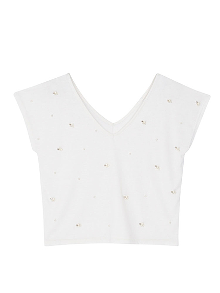 ランダムビジューVネックTシャツ