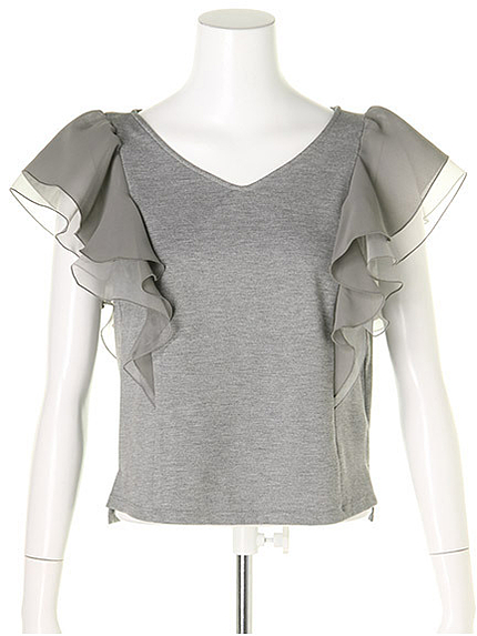 袖ラッフルショートブラウス