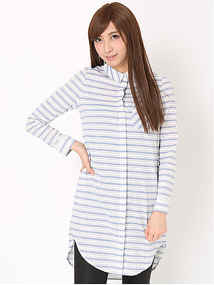 ボーダーロングシャツ