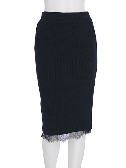 【W】裾レースペンシルスカート