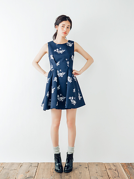 【W】シック花柄タンクワンピース