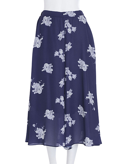 【W】シック花柄ガウチョパンツ