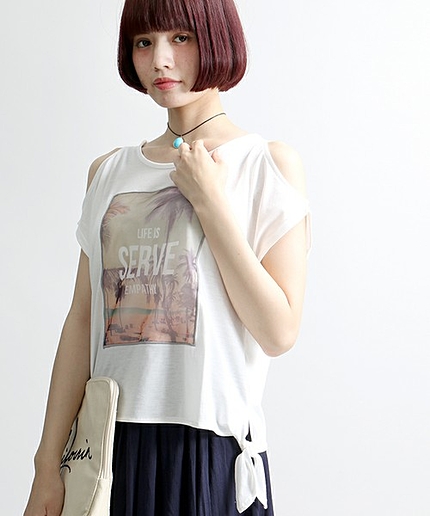 WEGO/肩開きリゾートTシャツ